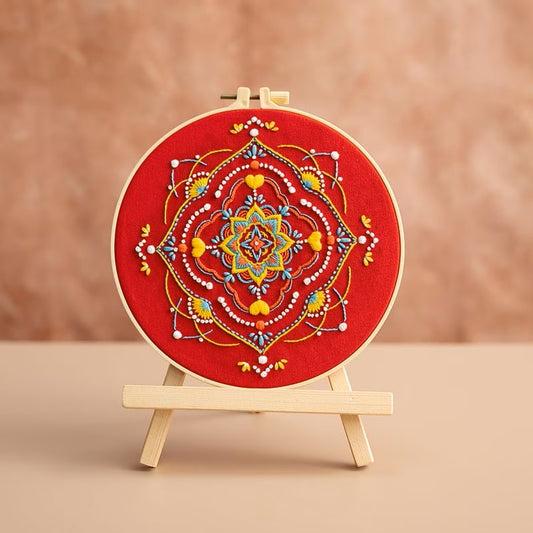 Red Floral Mandala Embroidery Kit