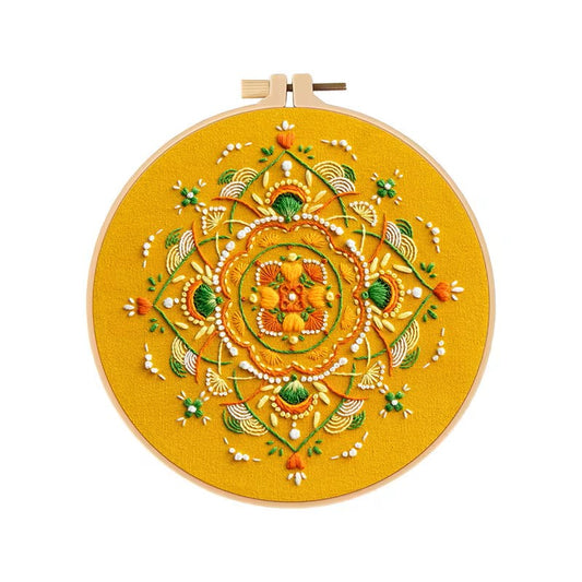 Yellow Floral Mandala Embroidery Kit