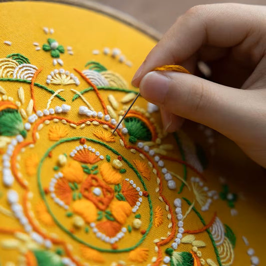 Yellow Floral Mandala Embroidery Kit