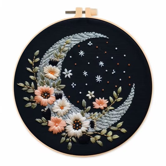 Light Moon on Dark Fabric Embroidery Kit