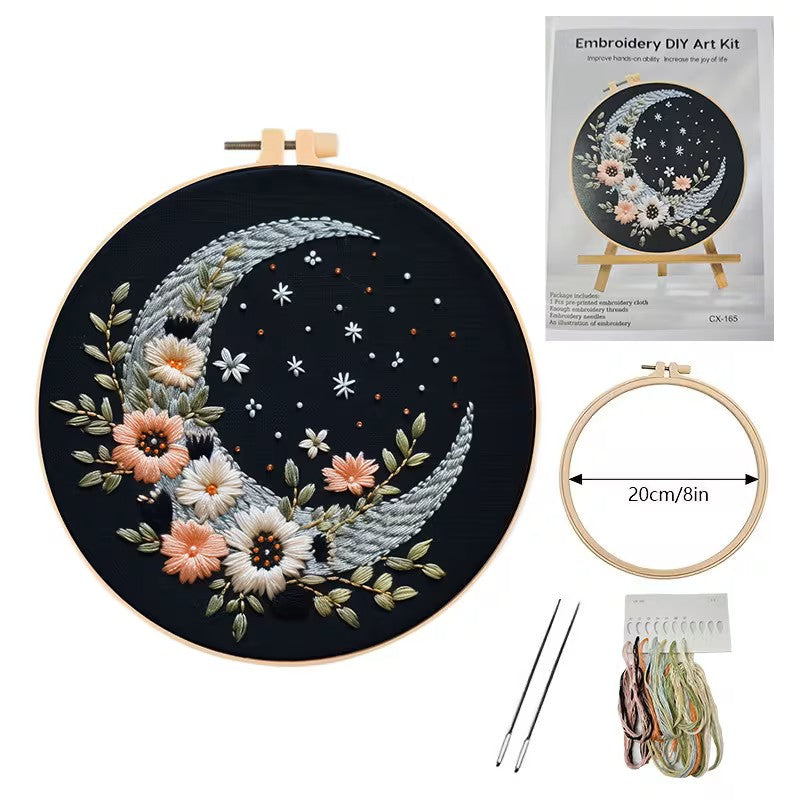 Light Moon on Dark Fabric Embroidery Kit