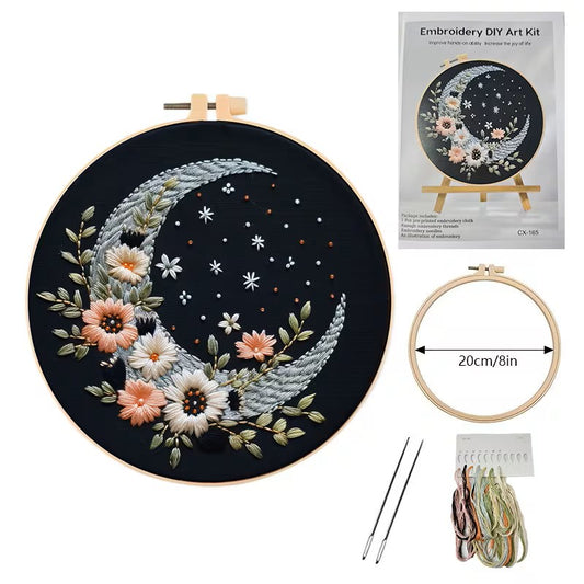 Light Moon on Dark Fabric Embroidery Kit