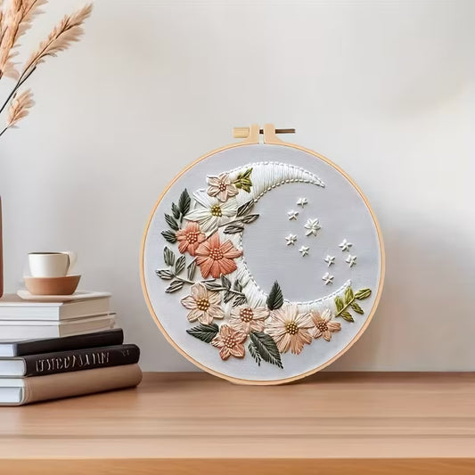 Flowered Moon Embroidery Kit