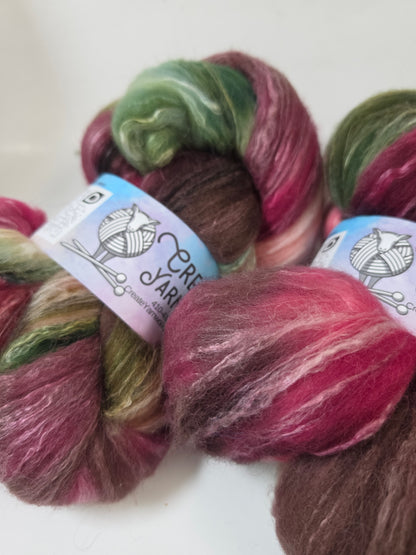 Rose Garden in Cormo/ Rose Fiber/ Baby Alpaca custom blend Top 4oz braid