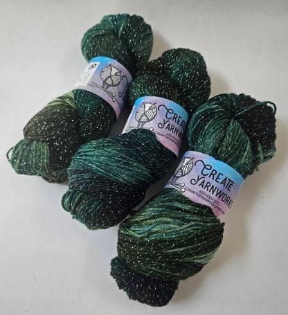 Mossy in Silver Sparkle Superwash Merino Blend  Fingering Weight Yarn