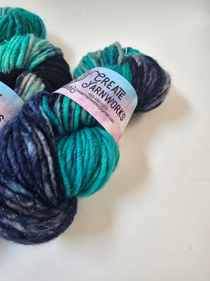Mermaid's Tide in Silver Sparkle Superwash Merino Blend  Super Bulky Weight Yarn