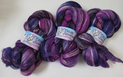 Purples in Cormo/ Rose Fiber/ Baby Alpaca custom blend Top 4oz braid