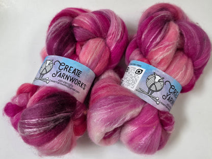 Pretty in Pink in Cormo/ Rose Fiber/ Baby Alpaca custom blend Top 4oz braid