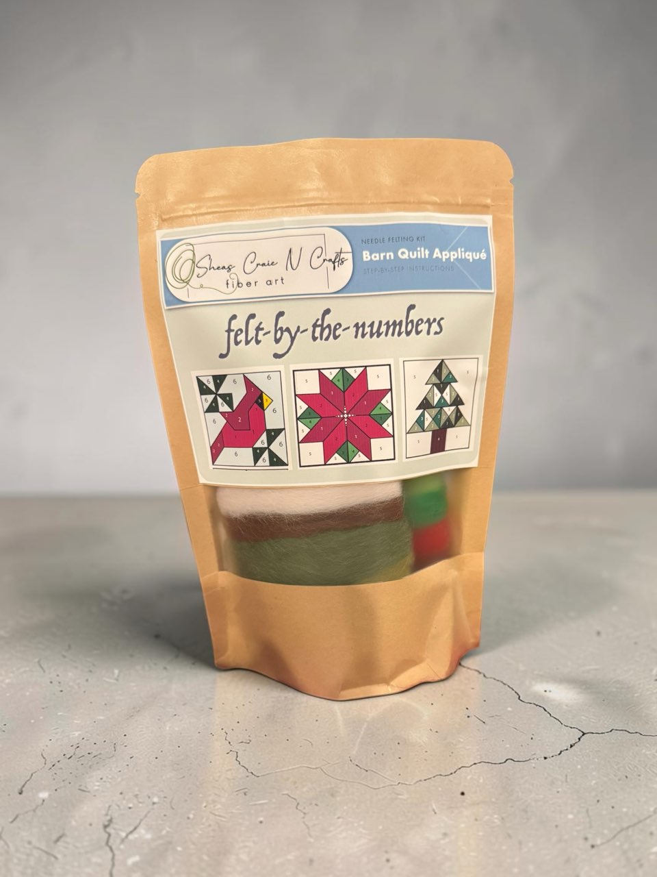 Set of 3 Christmas Barn Quilt Patch Needle Felting Kit