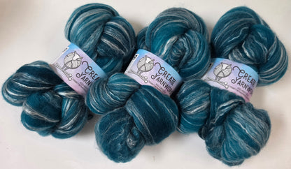 Tempting Teal in Cormo/ Rose Fiber/ Baby Alpaca custom blend Top 4oz braid