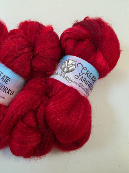 Ragin' Red in Baby Alpaca / Tussah Silk custom blend Top 4oz braid