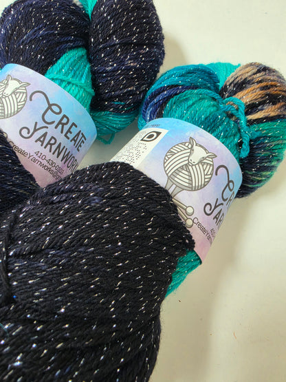 Mermaid's Tide in Silver Sparkle Superwash Merino Blend  Fingering Weight Yarn