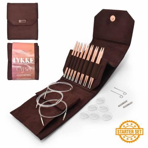 Lykke Cypra 5" Interchangeable Circular Needles Starter Set in Brown Vegan Suede Case