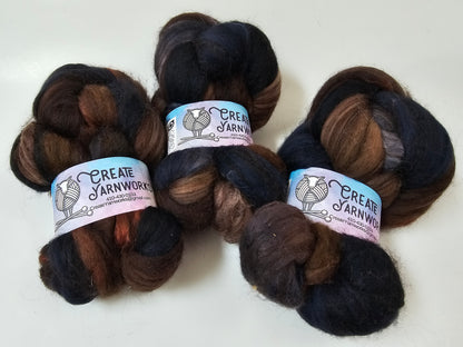 I Wanna Be a Cowboy in Merino/ Brown Alpaca/ Camel/ Mulberry Silk blend Top 4oz braid