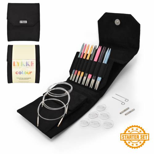 Lykke Color 5" Interchangeable Circular Needles Starter Set in Black Vegan Suede Case