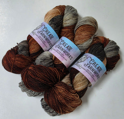Fox in the Shadows in Gold Sparkle Superwash Merino Blend Fingering Weight Yarn