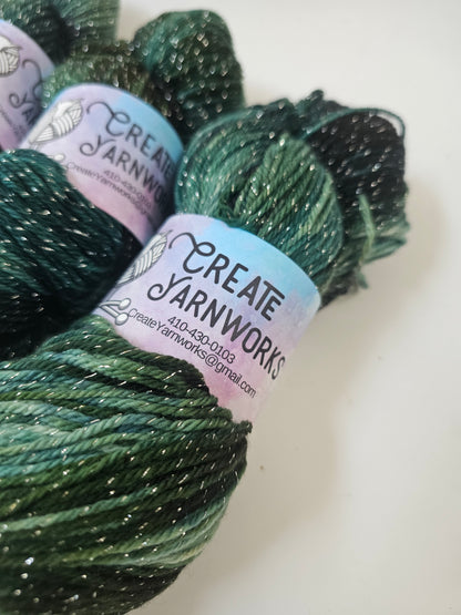 Mossy in Silver Sparkle Superwash Merino Blend  Fingering Weight Yarn