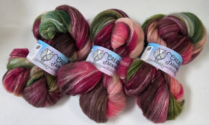 Rose Garden in Cormo/ Rose Fiber/ Baby Alpaca custom blend Top 4oz braid