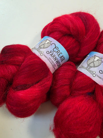 Ragin' Red in Baby Alpaca / Tussah Silk custom blend Top 4oz braid