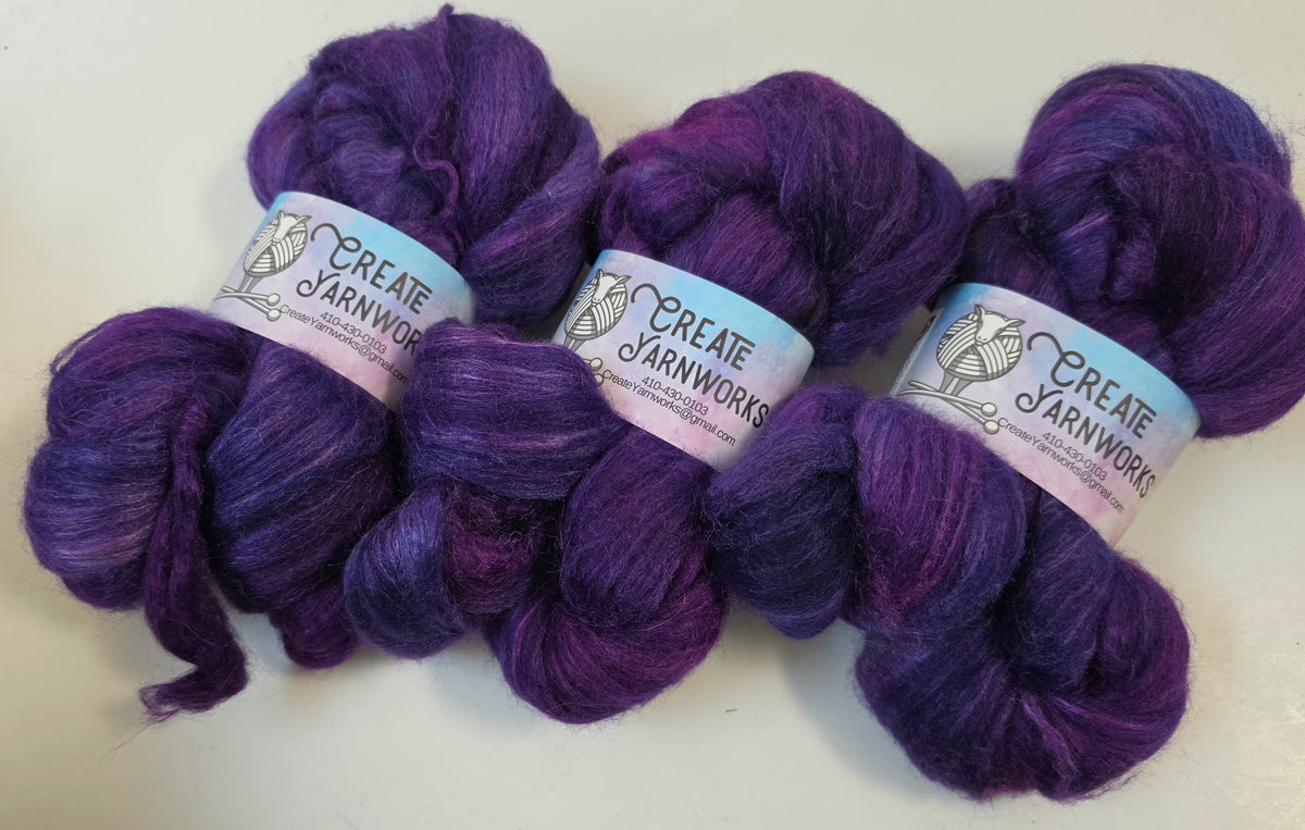 Purples in Baby Alpaca / Tussah Silk custom blend Top 4oz braid