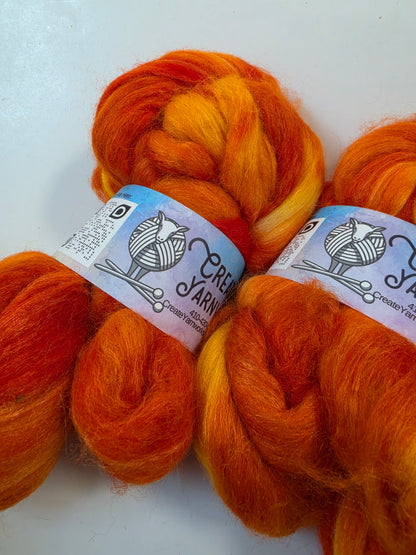 Pumpkin in Baby Alpaca / Tussah Silk custom blend Top 4oz braid