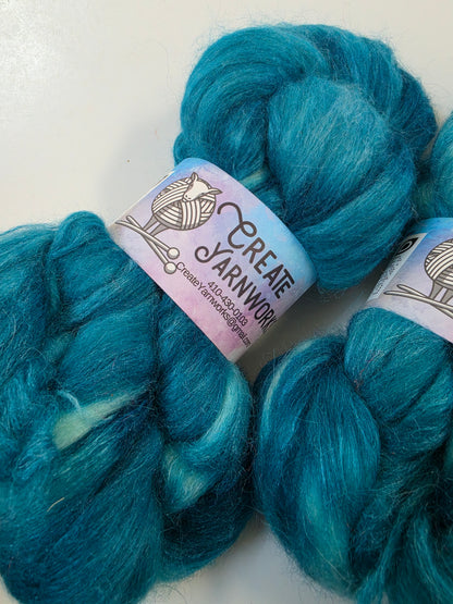 Tempting Teal in Baby Alpaca / Tussah Silk custom blend Top 4oz braid