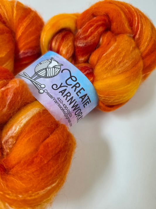Pumpkin in Cormo/ Rose Fiber/ Baby Alpaca custom blend Top 4oz braid