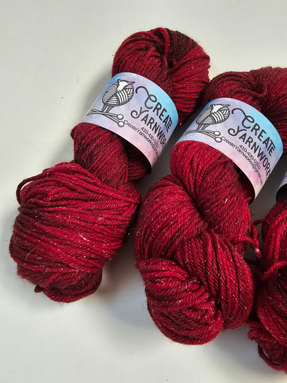 Ragin' Red in Silver Sparkle DK Weight Yarn