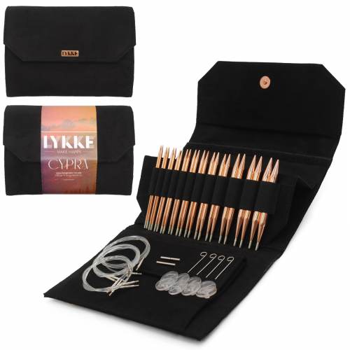 Lykke Cypra 5" Interchangeable Circular Needles Full Set in Black Vegan Suede Case
