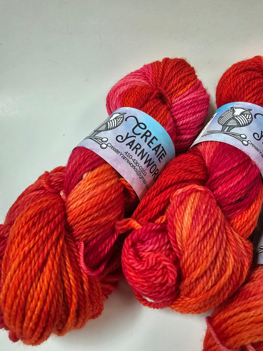 Hibiscus Heat in Superwash Bluefaced Leicester (BFL) Worsted Weight Yarn
