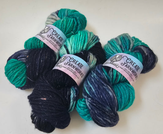 Mermaid's Tide in Silver Sparkle Superwash Merino Blend  Super Bulky Weight Yarn