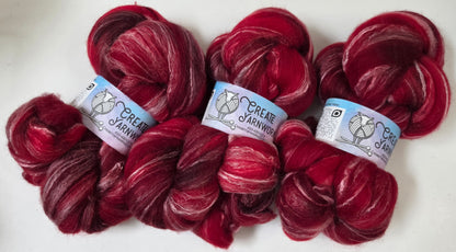 Ragin' Red in Cormo/ Rose Fiber/ Baby Alpaca custom blend Top 4oz braid