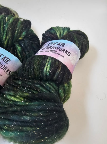 Mossy in Silver Sparkle Superwash Merino Blend  Super Bulky Weight Yarn