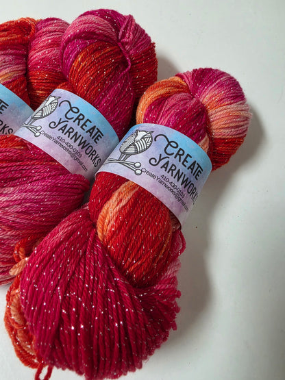 Hibiscus Heat in Silver Sparkle Superwash Merino Blend  Fingering Weight Yarn