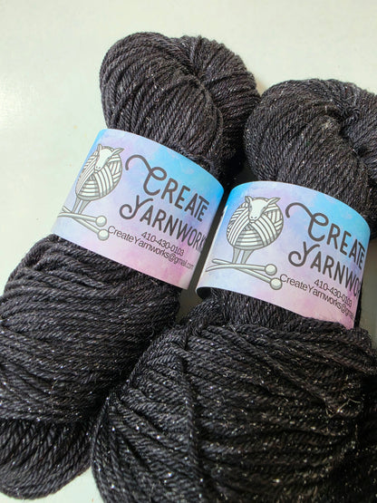 Almost Black in Silver Shimmer DK Weight Yarn
