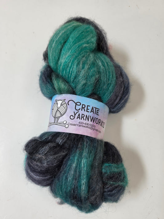 Mermaid's Tide in BFL, Rose Fiber and Baby Alpaca Top Roving Blend 4oz braid