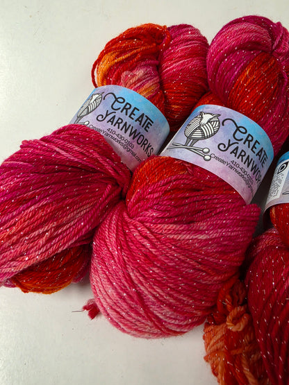 Hibiscus Heat in Silver Sparkle Superwash Merino Blend  Fingering Weight Yarn