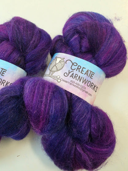Purples in Baby Alpaca / Tussah Silk custom blend Top 4oz braid