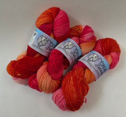 Hibiscus Heat in Merino/Nylon (85/15) Blend Fingering Weight Yarn