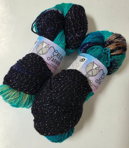 Mermaid's Tide in Silver Sparkle Superwash Merino Blend  Fingering Weight Yarn