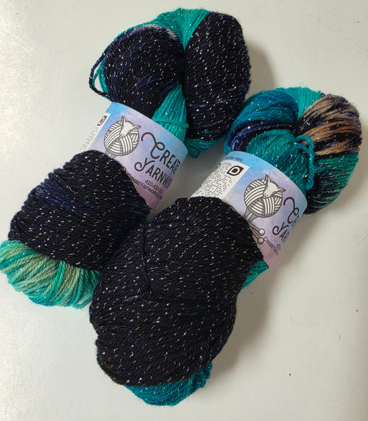 Mermaid's Tide in Silver Sparkle Superwash Merino Blend  Fingering Weight Yarn