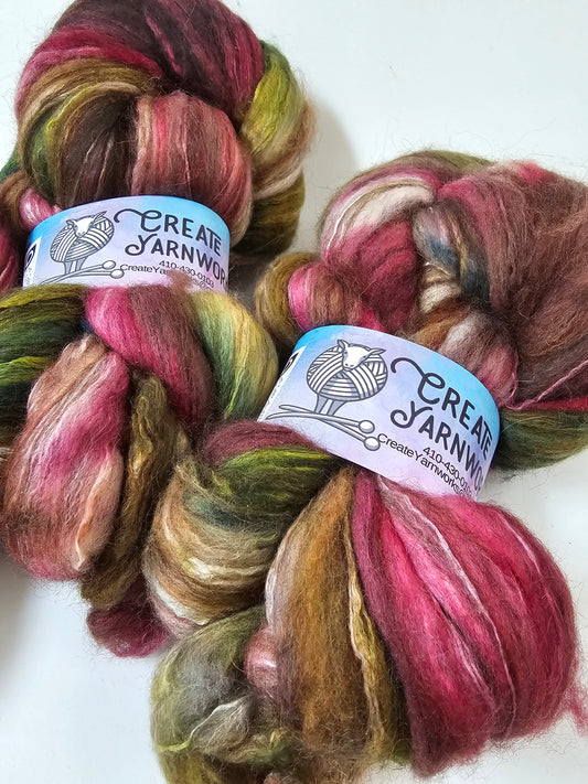Rose Garden in Merino/ Brown Alpaca/ Camel/ Mulberry Silk blend Top 4oz braid