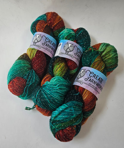 Tortoise Shell in Silver Sparkle Superwash Merino Blend  Fingering Weight Yarn