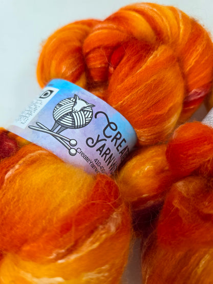 Pumpkin in Cormo/ Rose Fiber/ Baby Alpaca custom blend Top 4oz braid