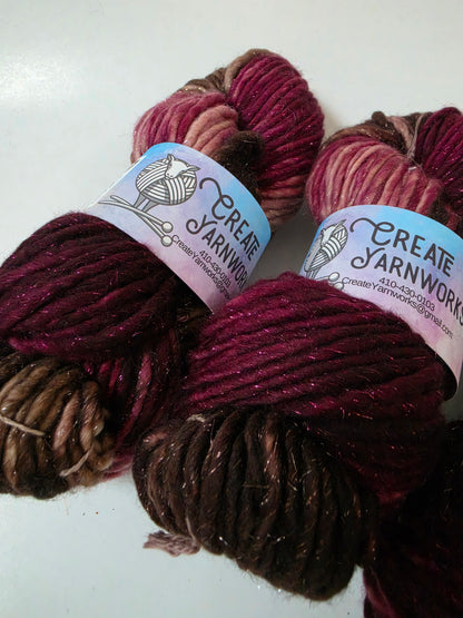 Burgundy Bark in Silver Sparkle Superwash Merino Blend  Super Bulky Weight Yarn
