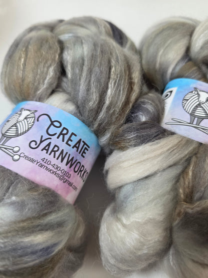 Stormy Skies in Cormo/ Rose Fiber/ Baby Alpaca custom blend Top 4oz braid