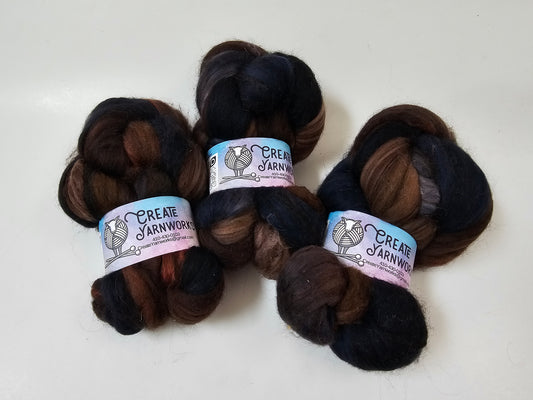 I Wanna Be a Cowboy in Merino/ Brown Alpaca/ Camel/ Mulberry Silk blend Top 4oz braid