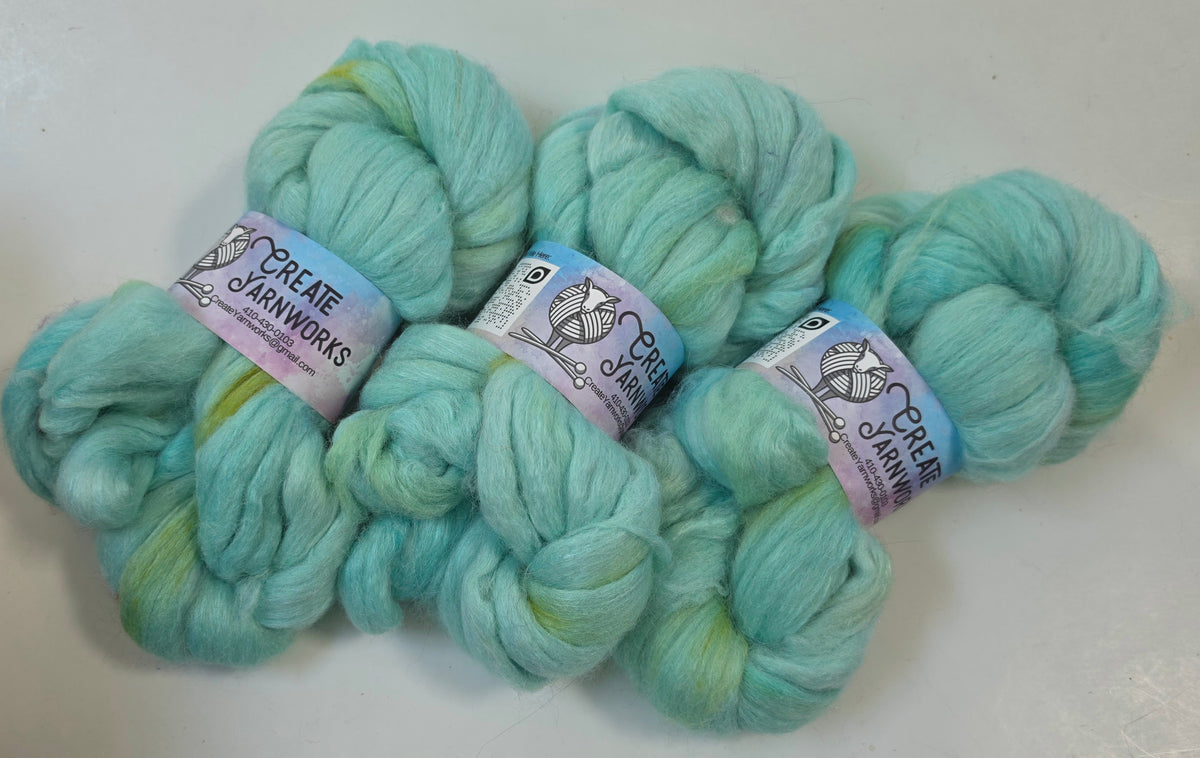 Breakfast at Tiffany's in Baby Alpaca / Tussah Silk custom blend Top 4oz braid