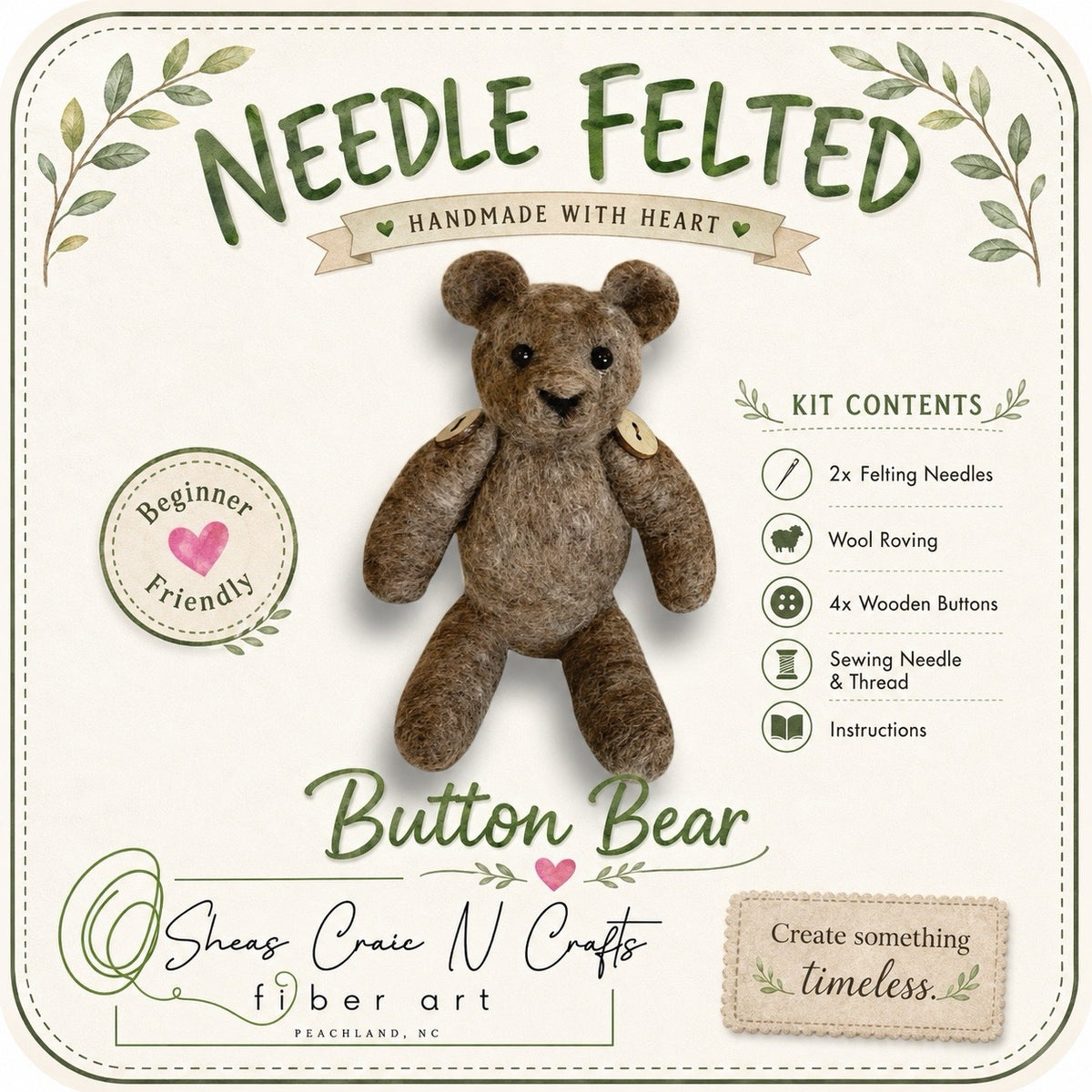 Button Bear 3D Needle Felting Kit