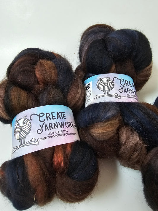 I Wanna Be a Cowboy in Merino/ Brown Alpaca/ Camel/ Mulberry Silk blend Top 4oz braid